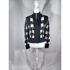 Worth Cardigan Sweater Women's Petite P Small Black Wool Blend Mock Neck